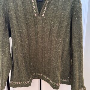 Woolrich Olive Green Quarter Zip Sweater with Embroidered Accents
